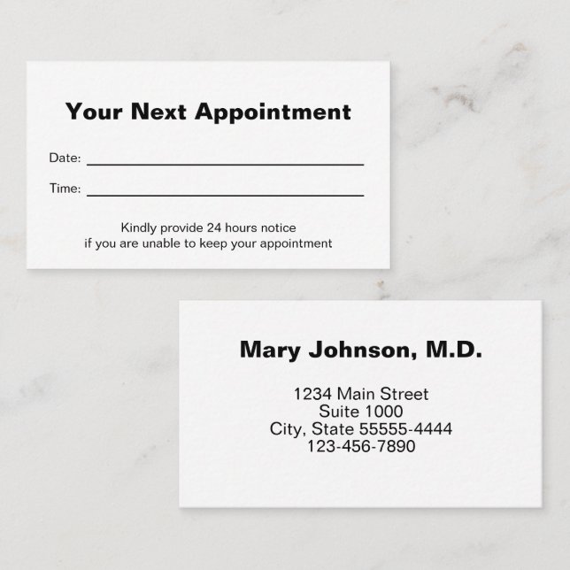 Doctor's Medical Office Your Next Appointment Card Terminkarte (Vorne/Hinten)