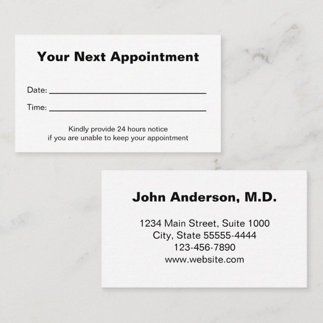 Doctor's Medical Office Your Next Appointment Card Terminkarte (Vorne/Hinten)
