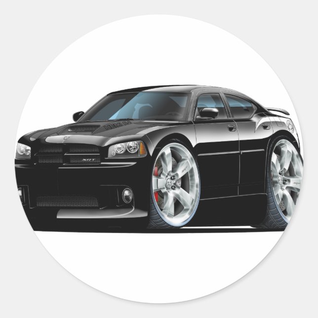 Dodge Charger Super Bee Black Car Runder Aufkleber (Vorderseite)