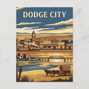 Dodge City Kansas Old West Retro Vintage Poster Postkarte