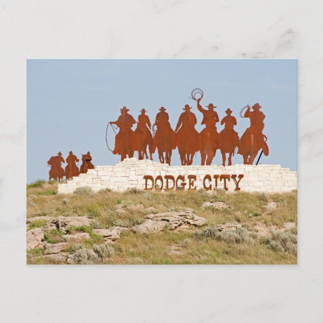 Dodge City Sign - Cowboys - Pferde - Willkommen Postkarte (Vorderseite)