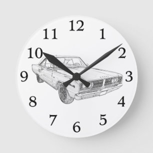 Dodge Coronet Muscle Car Illustration Wall Clock Runde Wanduhr