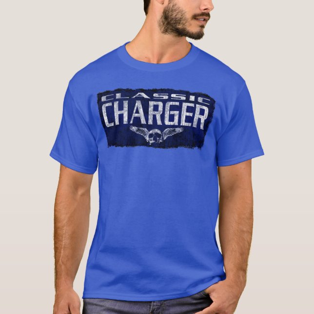 Dodge-Ladegerät-blauer Klassiker Winged Schädel T-Shirt (Vorderseite)