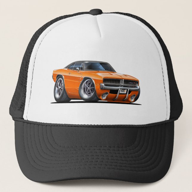 Dodge-Ladegerät-Orangen-Auto Truckerkappe (Vorderseite)
