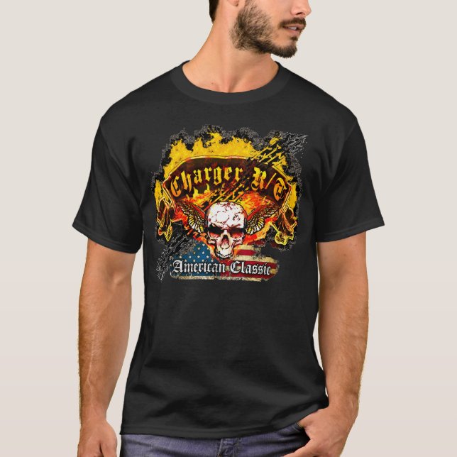 Dodge-Ladegerät R/T - Burnout-Fahnen-Schädel - T-Shirt (Vorderseite)