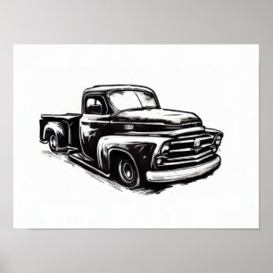 Dodge LKW Tinte gezeichnet schwarz-weiß Poster