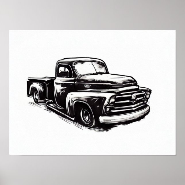 Dodge LKW Tinte gezeichnet schwarz-weiß Poster (Vorne)