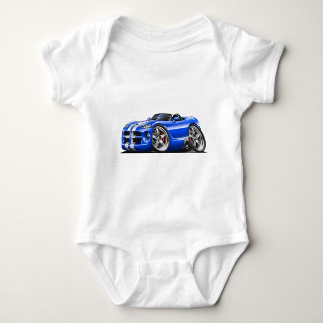 Dodge-Viperroadster-Blau-Weißes Auto Baby Strampler (Vorderseite)