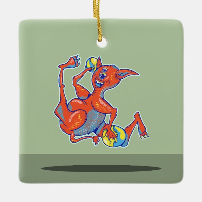 Dodgeball Monster Keramikornament (Vorderseite)