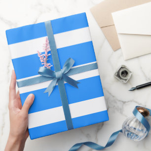 Dodger Blue White Classic Horizontal Striping Geschenkpapier