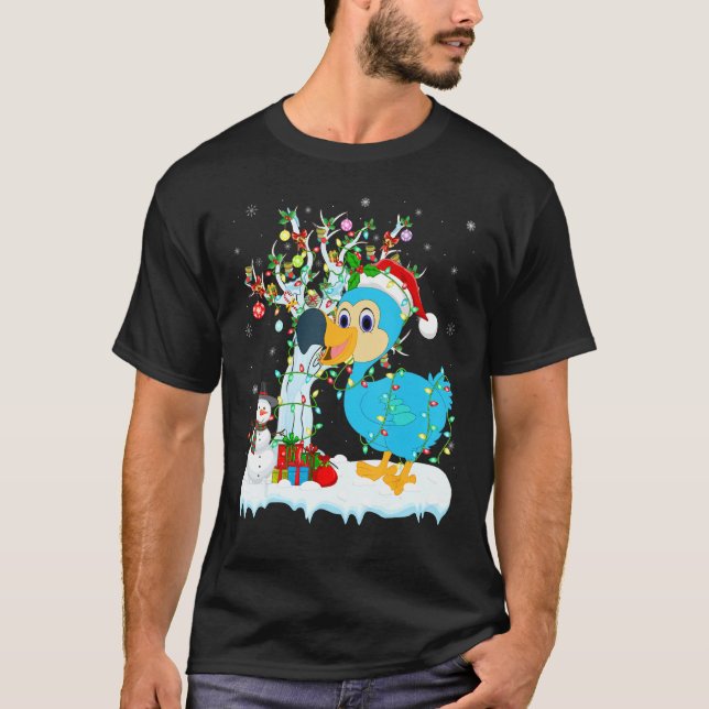 Dodo Bird Xmas Tree Lighting Weihnachtsmannmütze D T-Shirt (Vorderseite)
