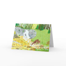 Doe and Fawn Folded Greeting Card