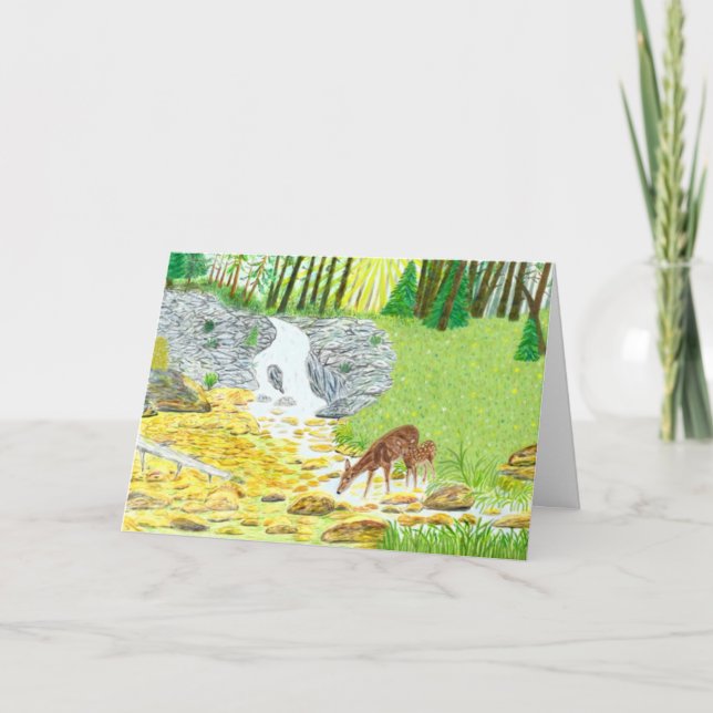 Doe and Fawn Folded Greeting Card Karte (Vorderseite)