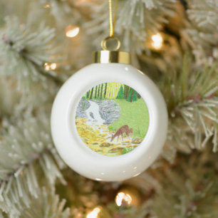 Doe and Fawn Keramik Kugel-Ornament