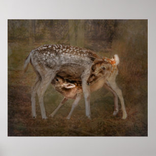 Doe and Fawn, Pflege Foto Poster