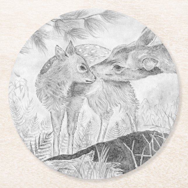 Doe and Fawn Runder Pappuntersetzer (Vorderseite)