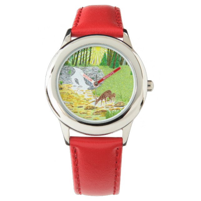 Doe and Fawn Stainless Steel Red Kids Watch Armbanduhr (Vorderseite)