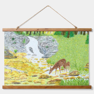 Doe and Fawn Wandteppich Mit Holzrahmen