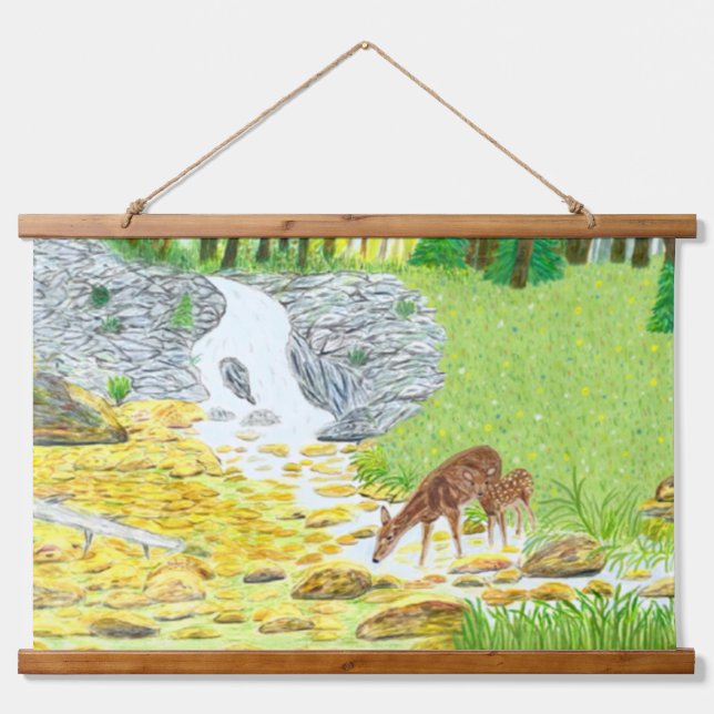 Doe and Fawn Wandteppich Mit Holzrahmen (Vorne)