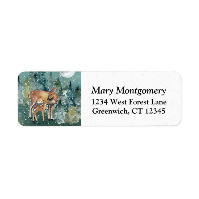 Doe Fawn Deer Forest Full Moon Snow Rücksendeadres (Vorne)