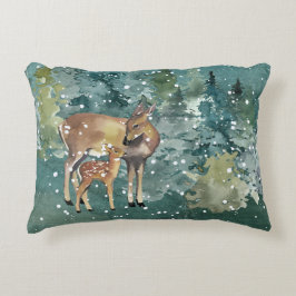Doe Fawn Deer in Forest Snowfall Dekokissen