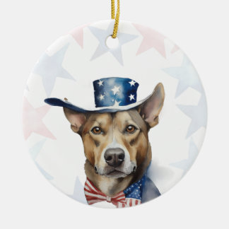 Dog, 4th of july Personalized Keramik Ornament