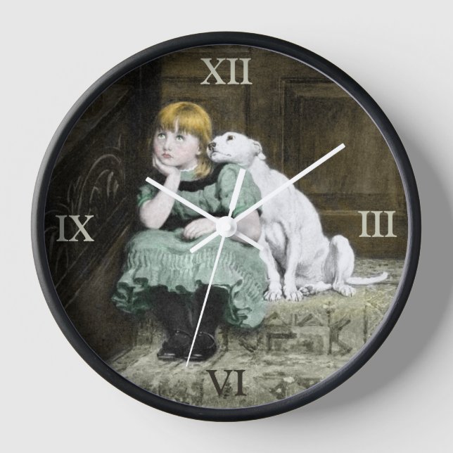Dog Adoring Girl Wanduhr (Vorderseite)