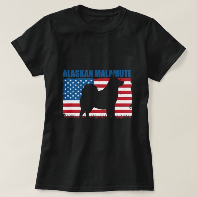 Dog Alaskan Malamute American Flag Alaskan Malamut T-Shirt (Design vorne)