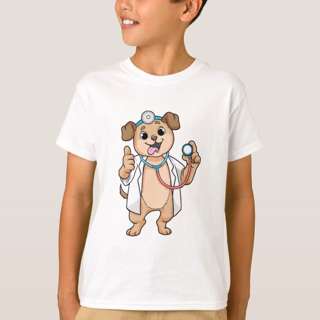 Dog als Doktor mit Stethoskop T-Shirt (Vorderseite)