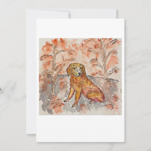 Dog Among Fall Leaves Greeting Card Einladung (Vorderseite)