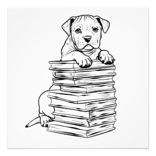 Dog and Books Line Art Fotodruck