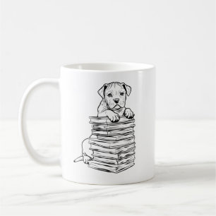 Dog and Books Line Art Kaffeetasse