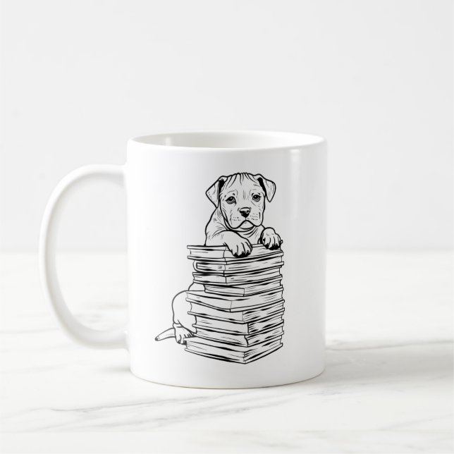 Dog and Books Line Art Kaffeetasse (Links)