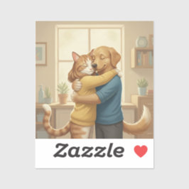 Dog and Cat Hug Custom-Cut Vinyl Sticker