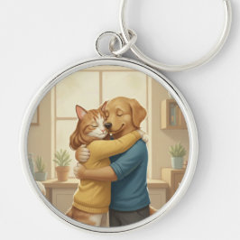 Dog and Cat Hugging Keychain Schlüsselanhänger