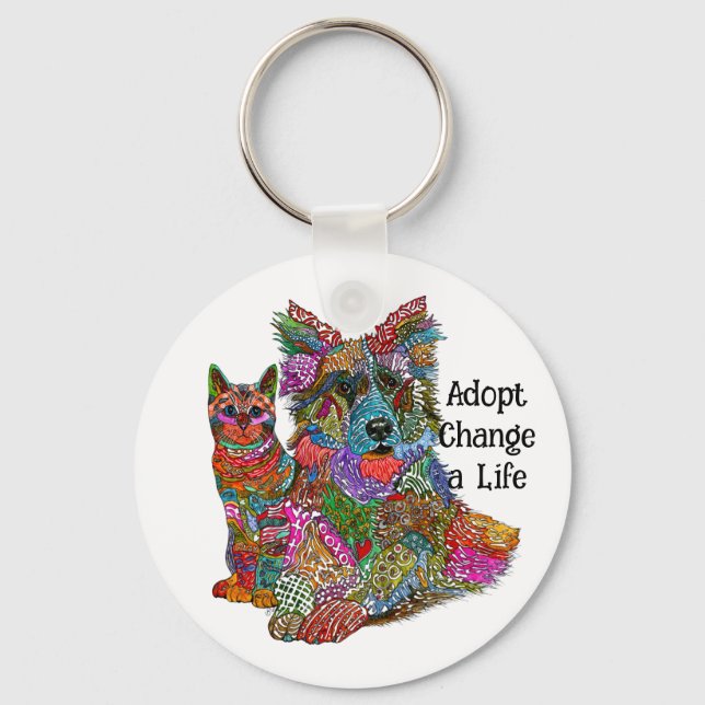 Dog and Cat Pet Adoption Keychain Schlüsselanhänger (Vorderseite)