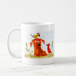 Dog and Parrots Cartoon Kaffeetasse