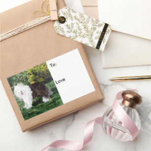 Dog Art Old English Sheepdog Custom Rechteckiger Aufkleber