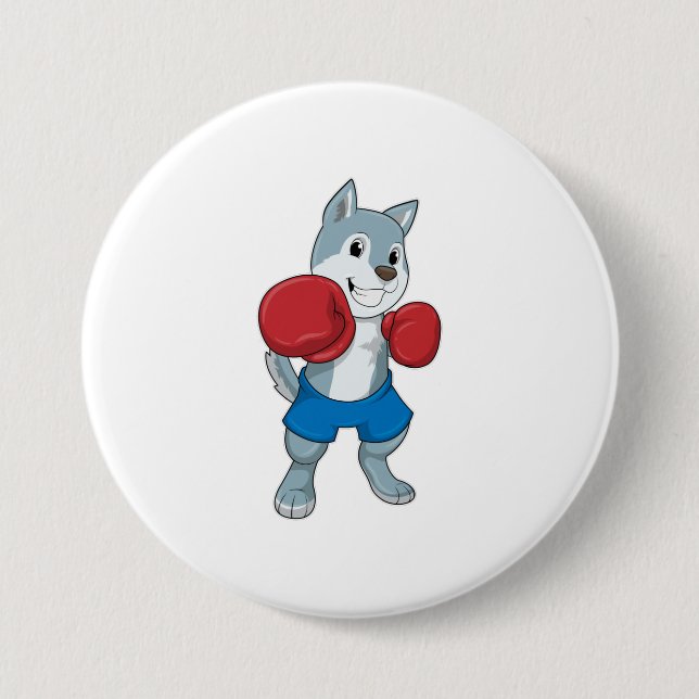 Dog as Boxer mit Boxhandschuhen Button (Vorderseite)