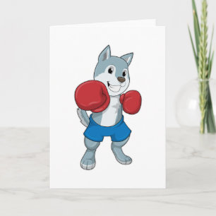 Dog as Boxer mit Boxhandschuhen Karte