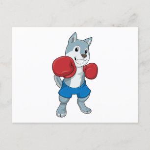 Dog as Boxer mit Boxhandschuhen Postkarte