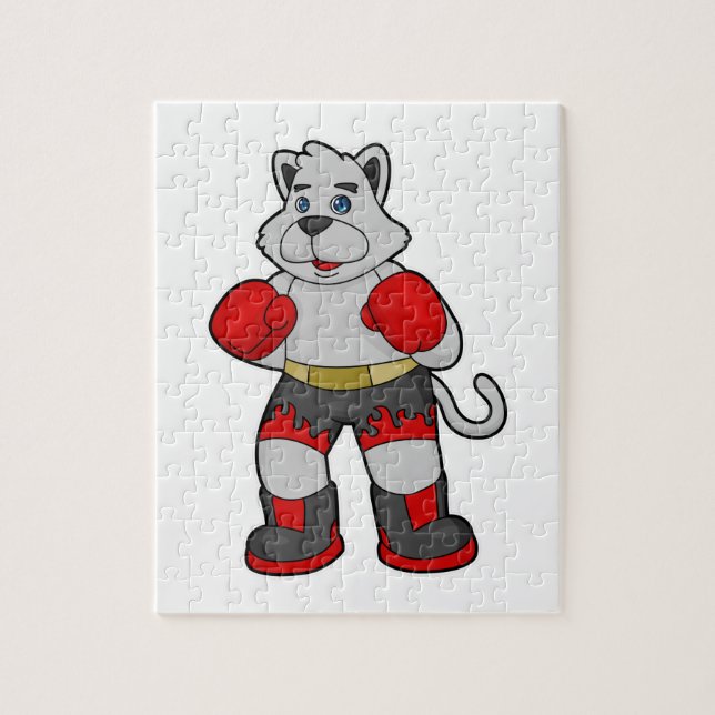 Dog as Boxer mit Boxhandschuhen Puzzle (Vertikal)
