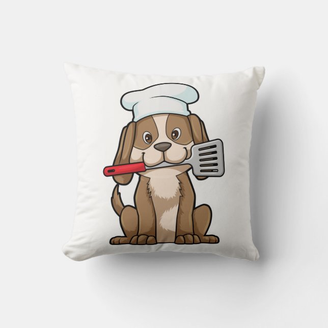 Dog as Cook with Chef's hat & Spatula Kissen (Vorderseite)