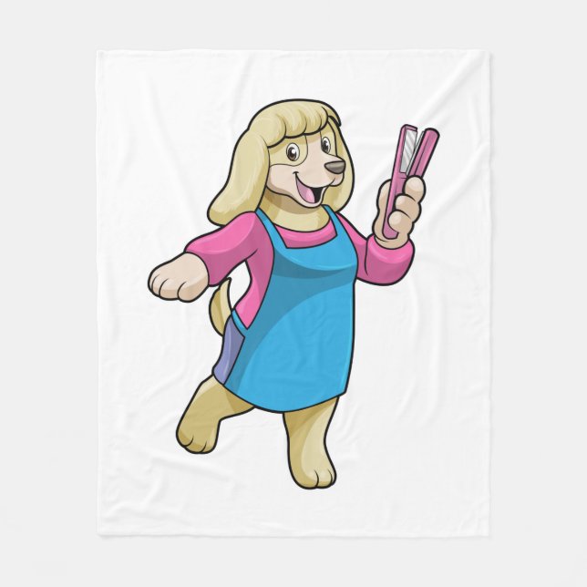 Dog as Hairdresser with Comb Fleecedecke (Vorderseite)