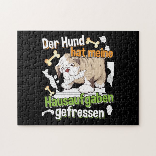 Dog Ate My Hausaufgaben - Deutsches Zitat lernen Puzzle (Horizontal)