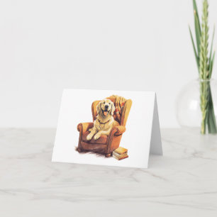 Dog auf dem Stuhl mit Büchern BLANK Karte