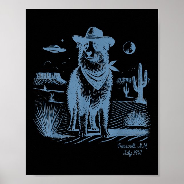 Dog Australian Shepherd Aussie Vintag Ufo Western Poster (Vorne)