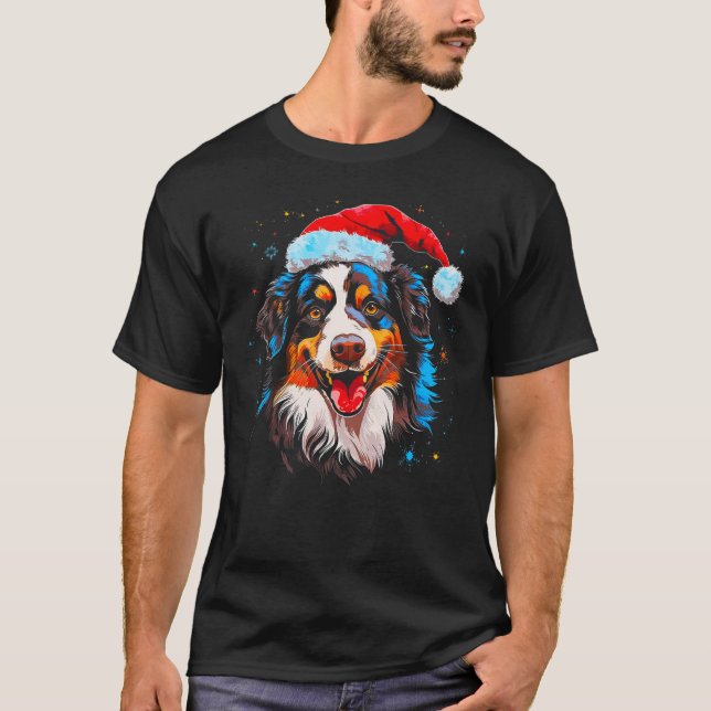 Dog Australian Shepherd Christmas T-Shirt (Vorderseite)