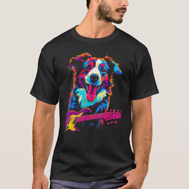 Dog Australian Shepherd Guitar T-Shirt (Vorderseite)