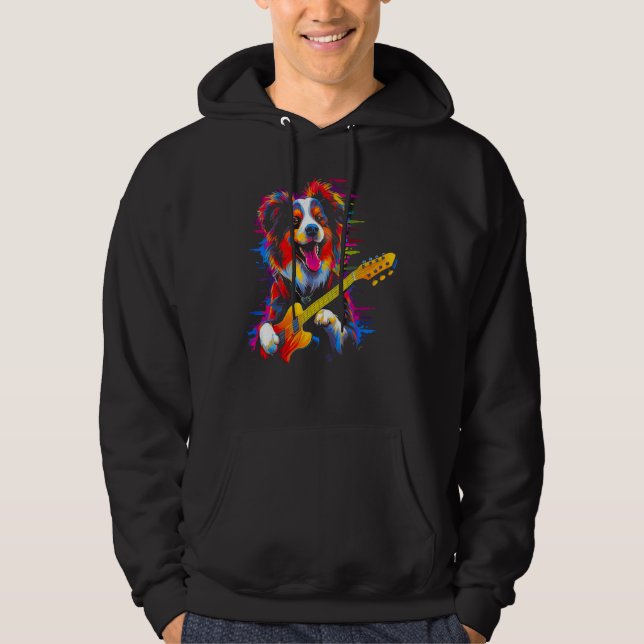 Dog Australian Shepherd Guitarist Hoodie (Vorderseite)